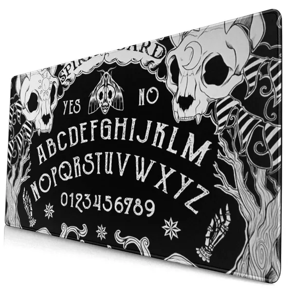 SWEET TANG Large Gaming Mouse Pad Cat Skull Head Witch Board Black Gothic Keyboard Mat with Bundle Stitched Edges, Non-Slip Mousepad 3D Print Design Pads for Laptop Computer PC, 29.5 X 15.8 Inch - Cat Skull Head Witch Board Black Gothic 29.5 x 15.8 Inch