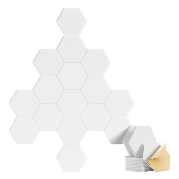18 Pack Sound Proof Foam Panels 12" X 10" X 0.4" - Acoustic Panels with Self-adhesive, Flame Retardant, Stylish Hexagonal Design, Great to Reduce Noise and Eliminate Echoes(NRC>0.9) - 18 Pack White