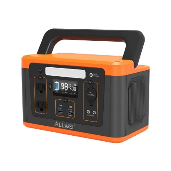 ALLWEI Portable Power Station, 500W Solar Generator 560Wh Type-C PD60w, Regulated DC Output Backup Lithium Battery Pack with LED light,Pure Sine Wave AC Outlet Power Generator,for Outdoors Camping Travel Emergency