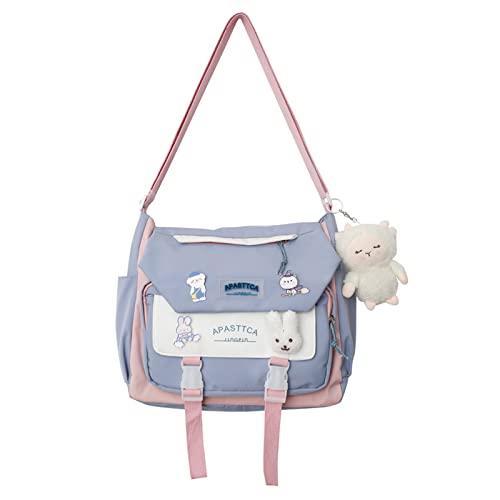 xHxttL Niedliche Schul-Umhängetasche mit niedlichen Accessoires, japanische süße Umhängetasche, Handtasche, ästhetische Einkaufstasche, Umhängetasche für Schulmädchen im Teenageralter - 32*11*28CM - A-blaues