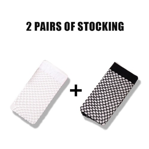 Fishnet Transparent Stockings - 2 pairs White Black / One Size
