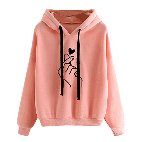 G-Anica Damen Kapuzenpullover Sweatshirt Langarm Rundhals Pullover Herz Druck Tumblr Hoodie Tops Sport Casual mit Kapuzen Jumper Sweatjacke Oberteile - Rosa - XL