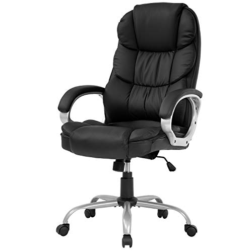 Office Chair Computer High Back Adjustable Ergonomic Desk Chair Executive PU Leather Swivel Task Chair with Armrests Lumbar Support (Black) - Black