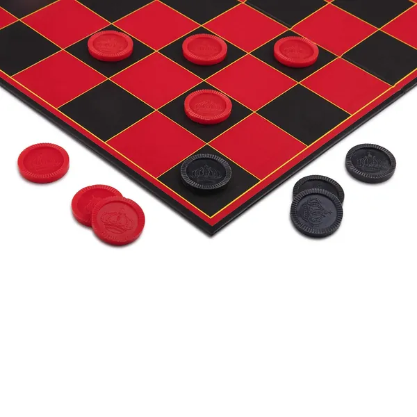 Checkers Board for Kids– Fun Checkerboard Game for Boys and Girls - Interlocking Checkers with Foldable Heavy Duty Board by Point Games - Black Red