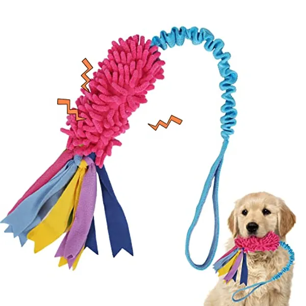 wodoca Dog Tug Toy,Dog Toys for Aggressive Chewers Dog Rope Toy with Strong Squeak - Easy to GRAP Large Dog Chew Toy Ideal for Training for Puppy, Middle Dog Play,Hand Made - Red Chenille, Blue Webbing