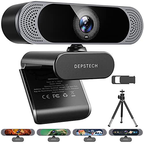 4K Webcam, DEPSTECH DW49 HD 8MP Sony Sensor Autofocus Webcam with Microphone, Privacy Cover and Tripod, Plug Play USB Computer Web Camera for Pro Streaming/Online Teaching/Video Calling/Zoom/Skype - Black