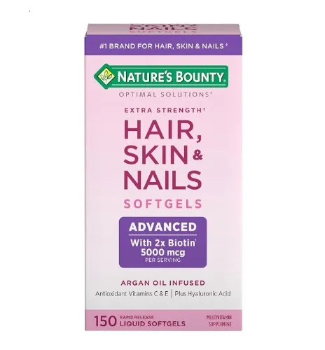 Nature's Bounty Advanced Hair, Skin & Nails, Argan-Infused Vitamin Supplement with Biotin and Hyaluronic Acid, 150 Rapid Release Softgels