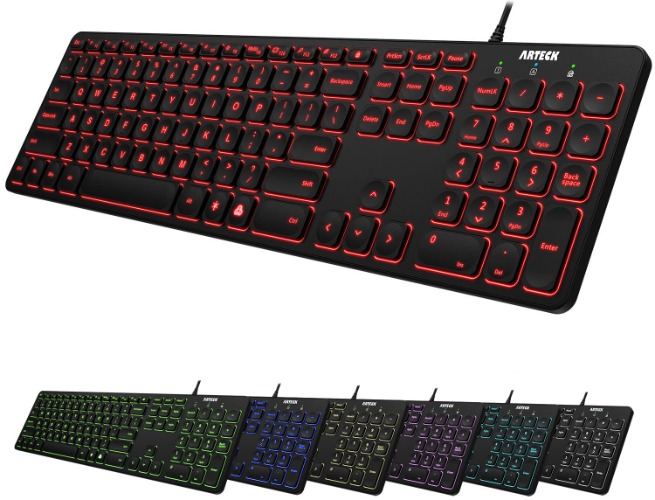 Arteck USB Wired Keyboard Universal Backlit 7-Colors