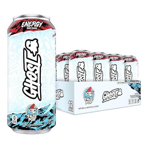 GHOST Energy x Faze Clan (Faze Pop) - Performance Energy Drink - 12-Pack Case x 16oz Cans - Energy & Focus - No Artificial Colors - 200mg of Natural Caffeine, L-Carnitine & Taurine - Gluten-Free & Vegan - FAZE POP