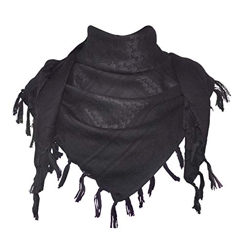 Explore Land Cotton Shemagh Keffiyeh Tactical Desert Scarf Neck Head Wrap with Tassel for Men Women - Black - One Size