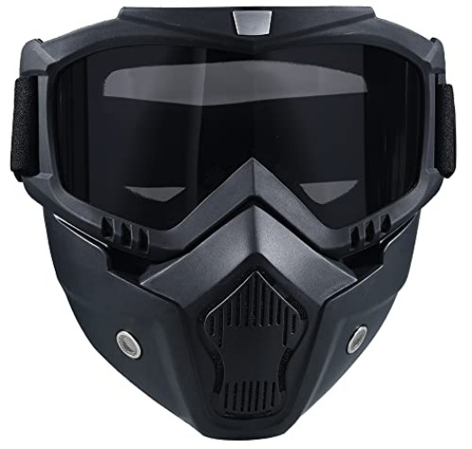 Paintball Mask Anti Fog,Tactical Full Face Mask Ski Mask Goggles Detachable Adjustable,Motorcycle Riding Face Protection - black