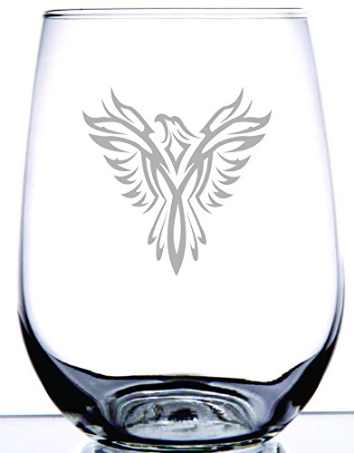 Phoenix Bird Stemless Wine Glass | Permanently Laser Etched | 15 Ounce