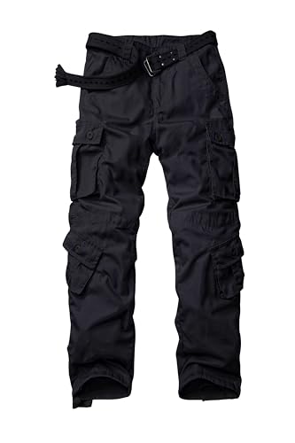 AKARMY Men's Ripstop Wild Cargo Pants, Relaxed Fit Hiking Pants, Army Camo Combat Casual Work Pants with 8 Pockets(No Belt) - 42 - Black