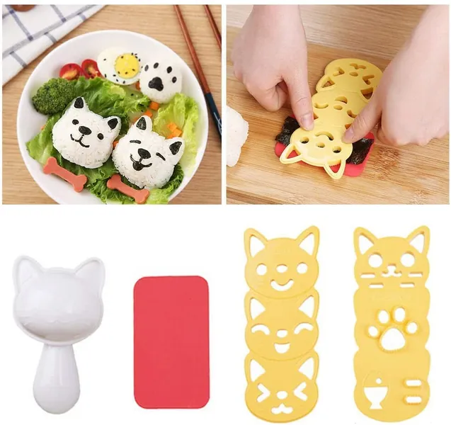 Hofumix Bento Accessories Sushi Mold Rice Ball Mold Cartoon Cat Pattern Sushi Bento Nori Kitchen Rice Decor Kits Sandwich DIY Kitchen Tools for Baby Kids Meal