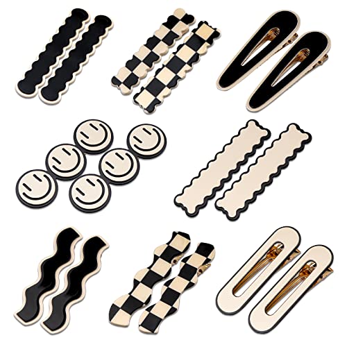 16 PCS Magicsky Simple No Bend Hair Clips, Black White Checker Hair Barrettes, No Crease Wave Geometric Duckbill bobby pins, Korean Styling Minimalist Hairpin,Aesthetic Hair Accessories, Gifts for Women Girls