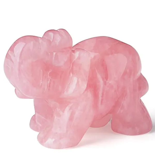 2" Rose Quartz Elephant Decor Healing Crystal Cute Polished Natural Stone Hand-Carved Big Pink Sculpture Statue Figurines Gemstone Energy Hippie Home Room Office Desk Decoration Gifts for Women Men