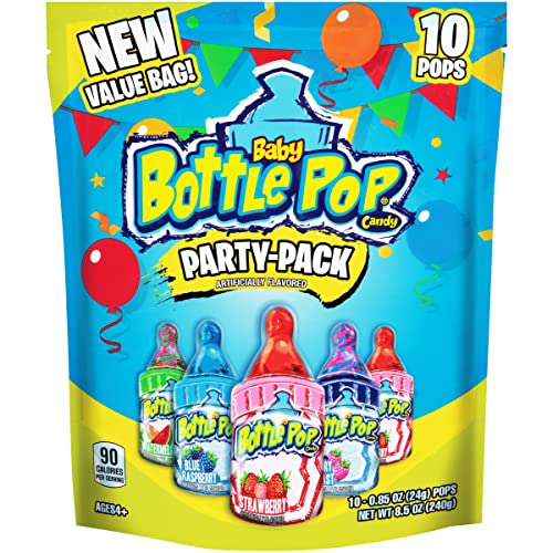 Baby Bottle Pop Candy Lollipops - Bulk Candy Variety Party Pack - 10 Count Lollipops w/ Powdered Sugar Dip in Assorted Fruity Candy Flavors - Bulk Candy for Party Favors, Birthdays, Baby Showers - Baby Bottle Pop Lollipop Variety Party Pack