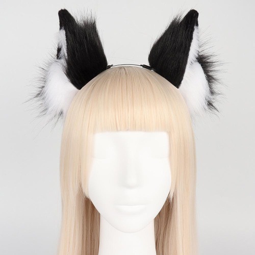 Fur Cat Ears Headband - Cosplay Party Accessory - Black / One Size