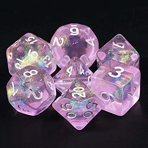 DND Dice Pink Transparent Dice with Color Changing Glitter for Dungeons and Dragons Role Playing Game,D&D,MTG,Pathfinder Dice Set with Dice Pouch - Glitter&pink