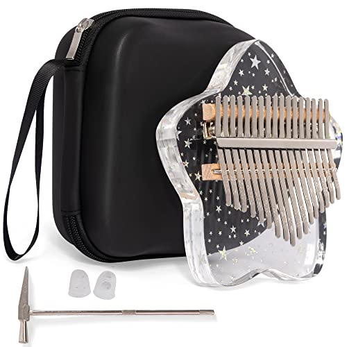 Cute Kalimba Thumb Piano 17 Keys-Star Crystal Acrylic Finger Piano-Portable Mbira Musical Instruments Cute Christmas Gift with Tune Hammer and Study Instruction for Kids and Adults Beginners - Star