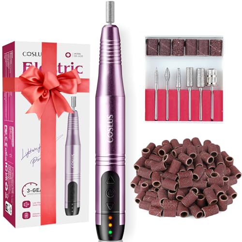 COSLUS Cordless Nail Drill Electric File: Professional for Acrylic Gel Dip Powder Nails Portable Nail Drill Machine Kit for Manicure Pedicure Nail Set with Everything Rechargeable Lightweight Purple - Dark Purple