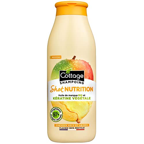 COTTAGE - Shampoing Shot Nutrition à la kératine végétale - 97% d'ingrédient d'origine naturelle - Flacon 100% recyclé - 250ml - Cheveux secs et abimés