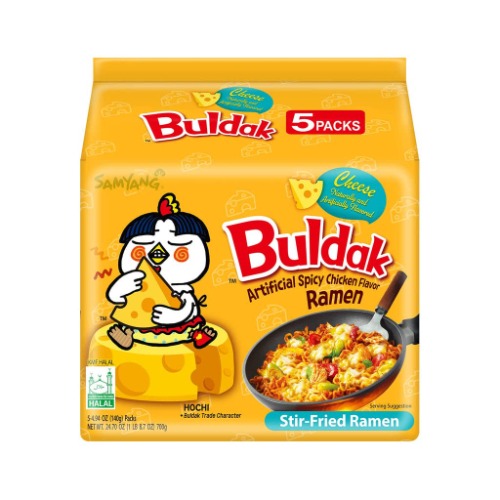 Samyang Nouille au Fromage, Hot Chicken Flavor Ramen with Cheese, Nouille Piquante au Fromage, Ramen Coréen 140g (Pack de 5 sachets)