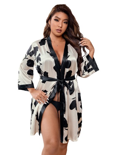 Belted Robe Kimono Nightgown Sleepwear 