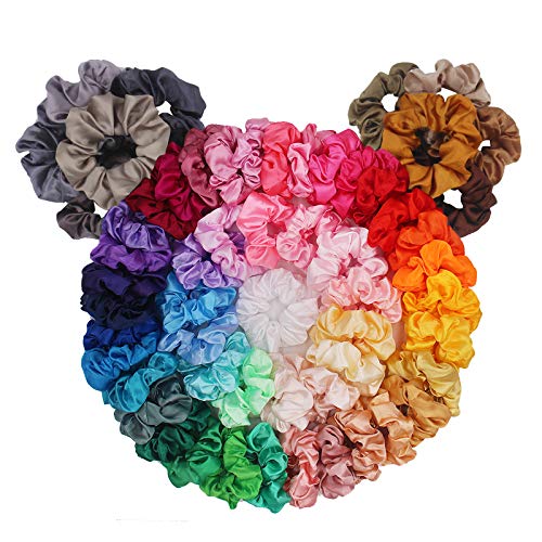 BeeVines Hair Scrunchies, Satin Silk Scrunchies, Silky Curly Hair Accessories for Women, Hair Ties Ropes for Teens, Girl’s Birthday Thanksgiving Christmas Gift, 60 Pack - 60 Count (Pack of 1) - Premium Satin
