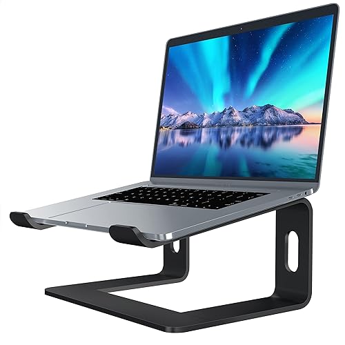 Soundance Aluminum Laptop Stand for Desk Compatible with Mac MacBook Pro Air Apple Notebook, Portable Holder Ergonomic Elevator Metal Riser for 10 to 15.6 inch PC Desktop Computer, LS1 Black - B- Black