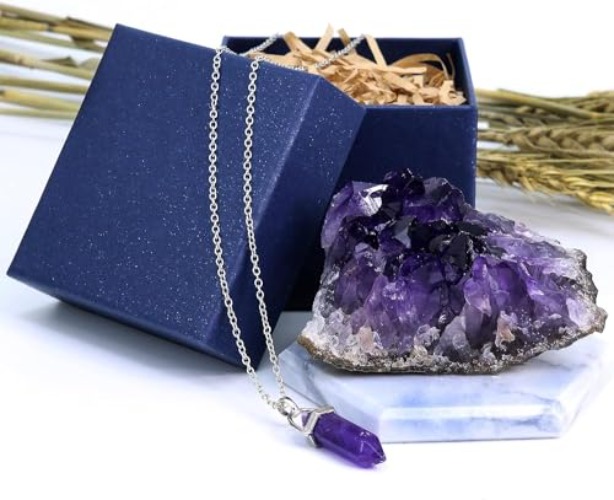 Nvzi Amethyst Crystals with Amethyst Wand Necklace, Amethyst Clusters, Amythestyst Crystals, Amathesis Crystal, Raw Amethyst Stone, Natural Amethyst Geode, Purple Crystal, About 0.2 Lb - 100G