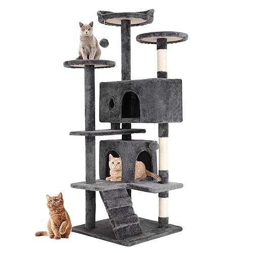 BestPet 54in Cat Tree Tower for Indoor Cats,Multi-Level Furniture Activity Center with Scratching Posts Stand House Condo Funny Toys Kittens Pet Play House,Light Gray - 54in - Light Gray