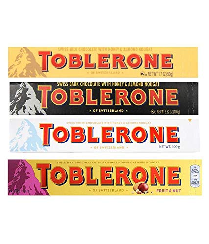 Toblerone Combo Pack Chocolate Bars (Swiss Milk, Swiss Dark, Swiss White, Swiss Milk Fruit & Nut),Pack of 4