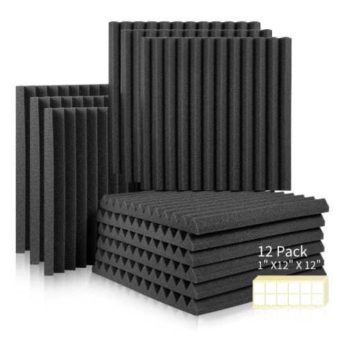 12 stycken akustiska skum, ljudabsorberande, ljudisolering för podcasts för podcast inspelningsstudio, minska hall-eko, för tak på hemmakontoret, dubbelsidigt lim, 30 x 30 x 2,5 cm (12 x 12 x 1 tum)