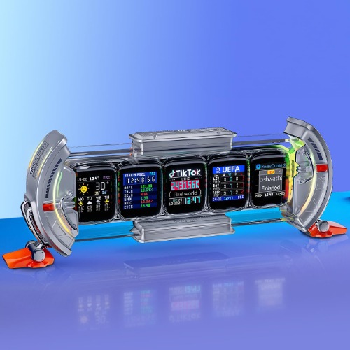 Divoom Times Gate WiFi Pixel Art informativ display, 5 st 128 x 128 IPS-skärm, LED digitala klocklampor dekorativ med app kontroll för spelrum bord installation dekoration silvergrå