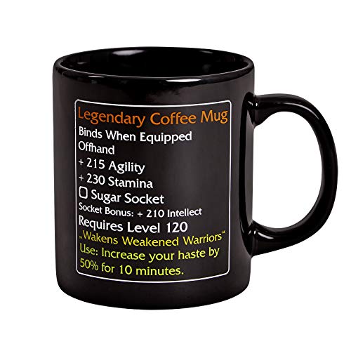 Elbenwald Cup Legendary Coffee Mug Level 120mmo Item for World of Warcraft Fans 320ml Ceramic Black