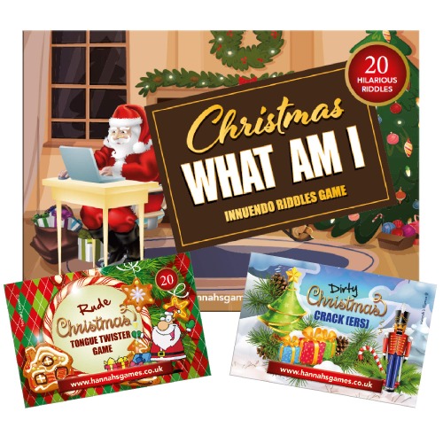 Christmas Games For Adults **SAVER PACK** What Am I Innuendo Riddles + Rude Tongue Twisters + Adult Cracker Fillers - Xmas Party Fun - Crackers Advent Stocking - Eve Box Gifts - Office Secret Santa