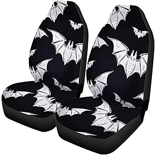 Semtomn Set of 2 Car Seat Covers, Bat Goth Accessories, Colorful Abstract Pattern Bats Symbols Black Universal Auto Goth Accessories Front Seats Protector Fits for Car,SUV Sedan,Truck