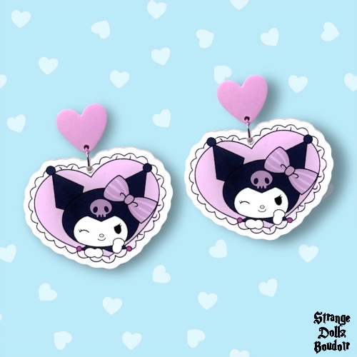 Cute pastel Lilac anime earrings, 925 sterling silver, Cartoon Japan Anime, Strange Dollz Boudoir