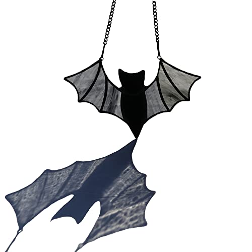 HAOSUM Halloween Bat Decoration Stained Glass Window Hangings - Bat Suncatcher Spooky Bats Craft Window Decor (3.9"×3.9") - Bat B