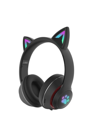 Cat Ear Gaming Headphones with Paw Print Design - Black with box