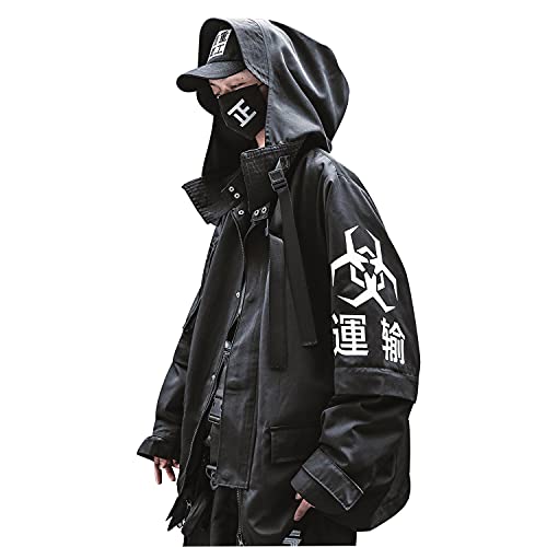 Niepce Inc Japanese Streetwear Zip Up Windbreaker Jacket for Men - Black5 - Large