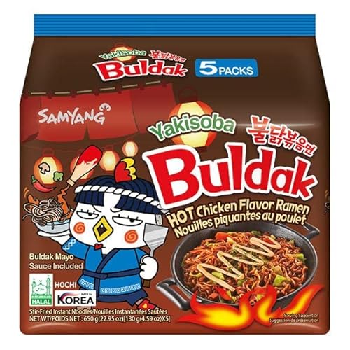 Oceanbuy x Samyang Buldak Hot Chicken Ramen Yakisoba Noodles - Value Pack of 5 (130g Each)