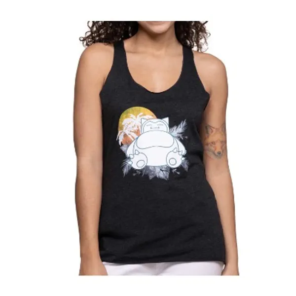 Snorlax Sunset Heather Black Fitted Racerback Tank Top - Women