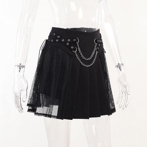 'No Way Out' Black Alt Embroidery Chain Skirt - 22002 / L