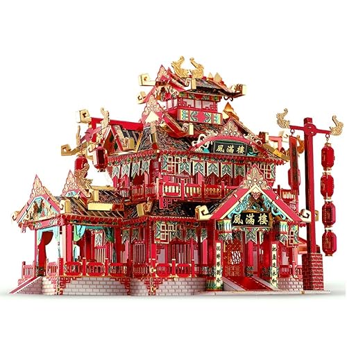 Piececool 3D Puzzles for Adults Metal Model Kits, Chinese Ancient Reataurant 3D Metal Puzzle, Traditional Architecture Building Puzzle, Great Gift Idea-215 Pcs - Ancient Reataurant