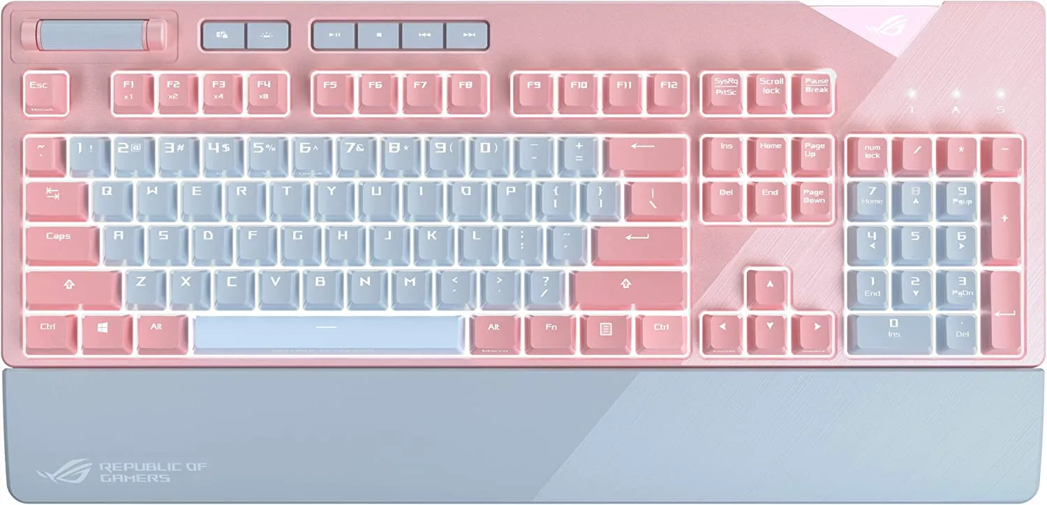 ASUS ROG Strix Flare (Cherry MX Brown) Aura Sync RGB Mechanical Gaming Keyboard with Switches, Customizable Badge, USB Pass Through and Media Controls - Cherry MX Red Pink