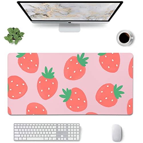 Cute Strawberry Pattern Desk Mat,Girly Game Mouse Pad,Pink Extended Desk Mat,MakeupTable Mat,Desk Writing Mat for Office Work Home for Girl Women(27.6''X13.8'',Pink&Strawberry) - 27.6''X13.8'' - Pink&Strawberry