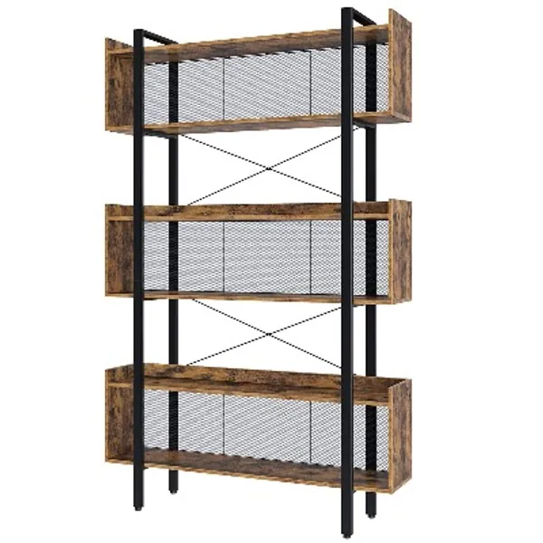 Rolanstar Bookshelf 6-Tier Bookcase, Free Standing Vintage Bookshelves with Metal Frame for Open Storage,Display and Book Organization in Living Room, Bedroom,Grey