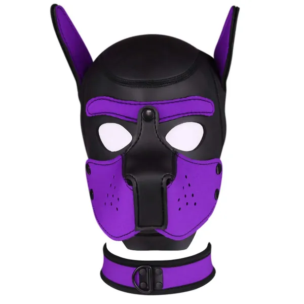 Adults Neoprene Dog Head Mask with Collar, Removable Cosplay Full Face Puppy Head Mask…